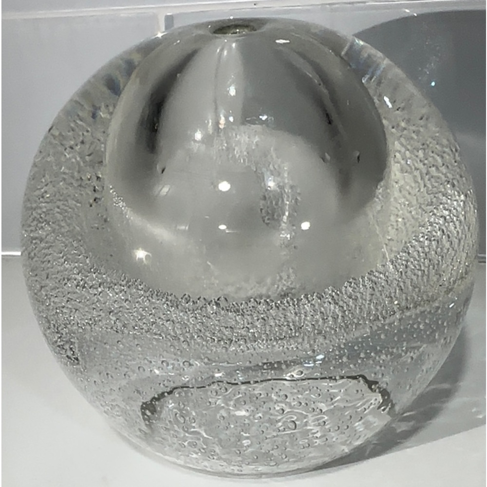 1990s Hand Blown Crystal Bubble Glass Bud Vase Paper Weight Oil Lamp From Poland